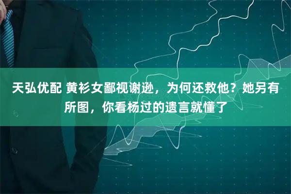 天弘优配 黄衫女鄙视谢逊，为何还救他？她另有所图，你看杨过的遗言就懂了