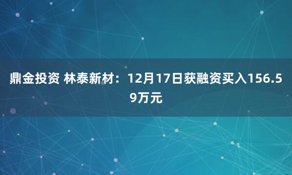 鼎金投资 林泰新材：12月17日获融资买入156.59万元